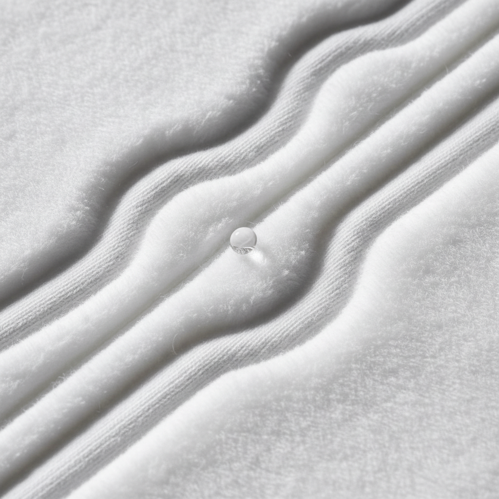 Makroaufnahme, die die weiche Textur und die Saugkanäle einer modernen Windel visualisiert, um die optimale Saugkraft der Pampers Premium Protection Größe 5 zu demonstrieren.