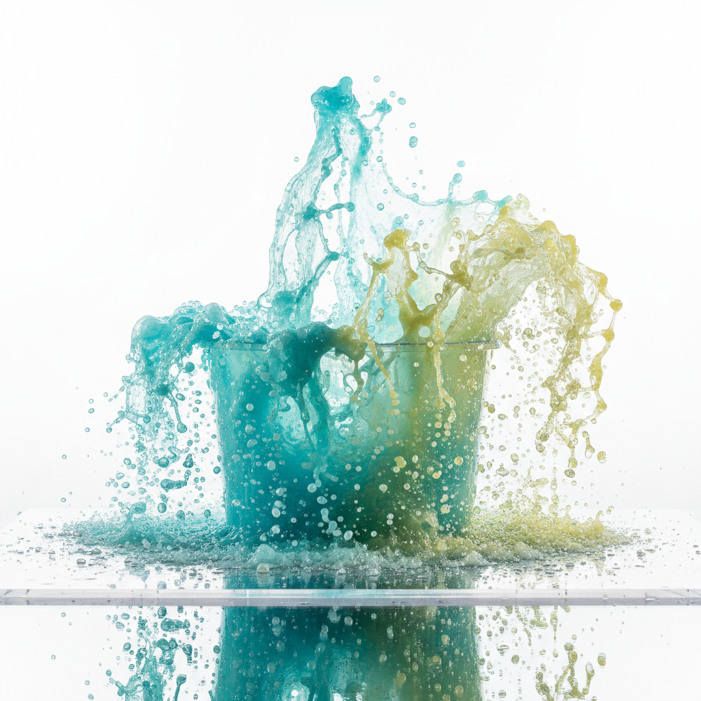 Dynamische Aufnahme von sprudelndem Wasser und Schaum, das die Freude und den spielerischen Chaos eines Wasser-Bins beim Sensory Play symbolisiert.