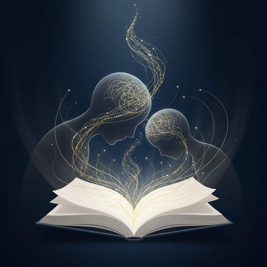 Symbolische Darstellung der neuronalen Verbindung und des Brain-Boosts, der durch den 5-Minuten Lese-Hack zwischen Eltern und Kind beim gemeinsamen Lesen entsteht.