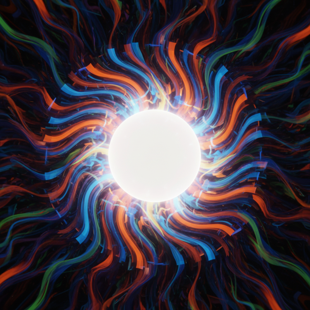 Abstrakte Darstellung eines Geistes, der nach Überstimulation zur Ruhe kommt und einen Fokus findet, ideal für das Verständnis von Sensory Play.