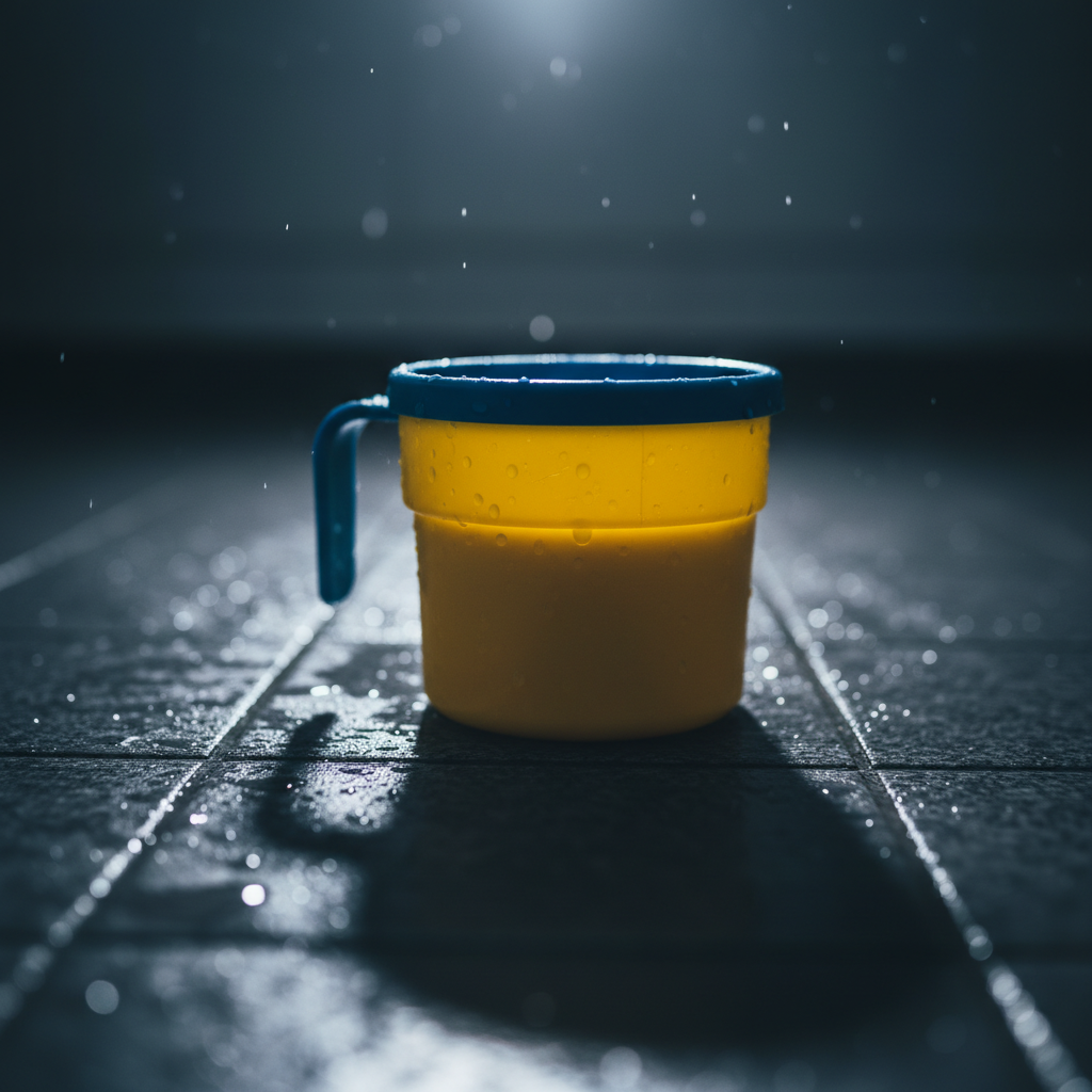 Nahaufnahme eines einfachen Plastikbechers, der symbolisch für das nötige **Quertdenken** und die geniale Einfachheit der Unhinged Hacks im stressigen Familienalltag steht.