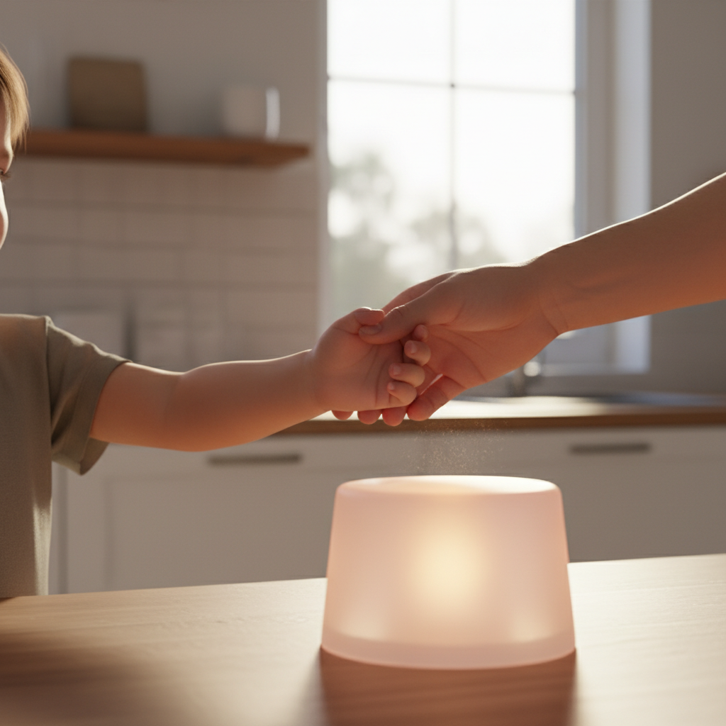 Nahaufnahme der Hände eines Elternteils und Kindes, die sanfte Kontrolle und Grenzen beim Thema Zucker setzen, um die Zucker-Falle entschärfen zu können.