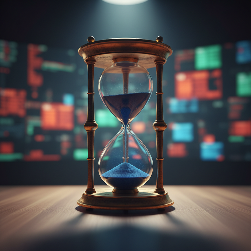 Nahaufnahme einer Sanduhr, die symbolisch für klare Bildschirmzeit Regeln und festgelegte, nicht verhandelbare Grenzen für Kinder steht.