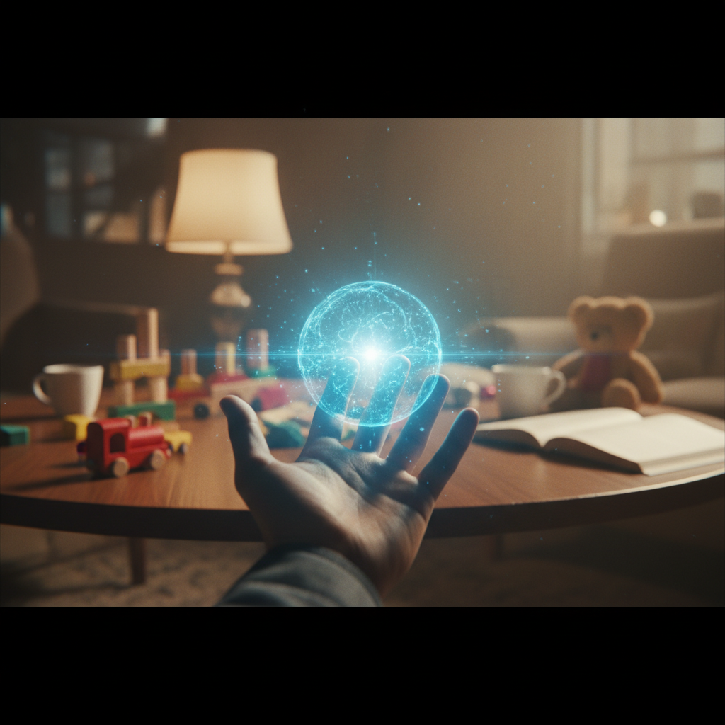 Visuell beeindruckende Aufnahme einer Hand, die nach einem leuchtenden Bildschirm greift, der die Ablenkung vom Familien-Digital-Detox symbolisiert.