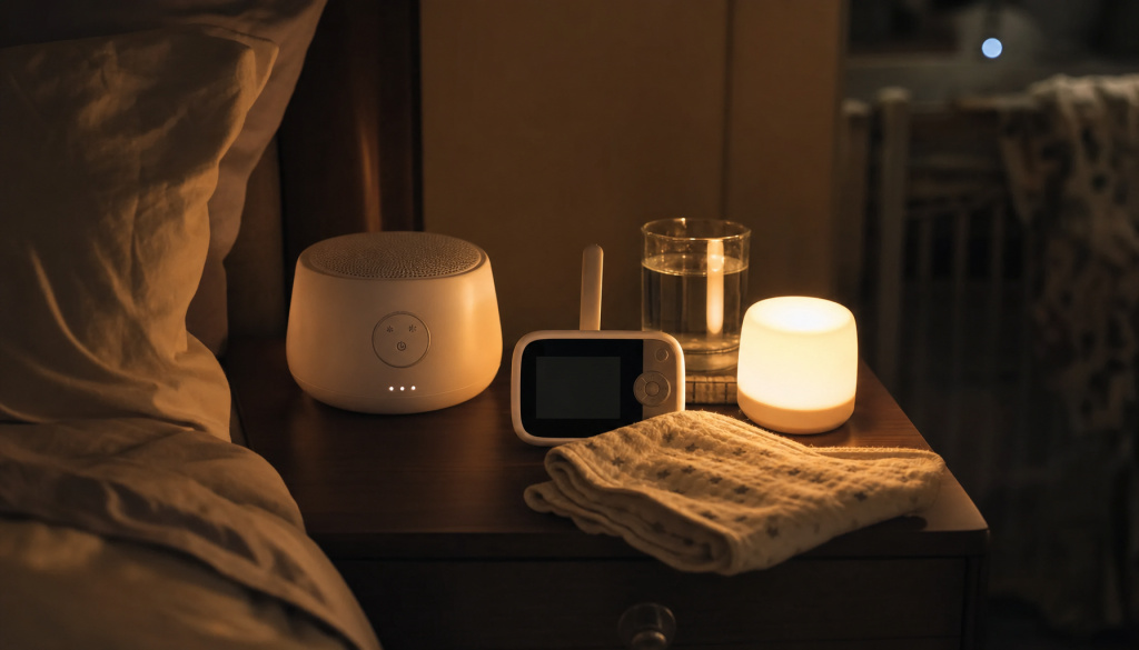 Smarte Baby-Helfer fuer die Nacht mit White-Noise-Geraet, Babyphone und sanftem Nachtlicht