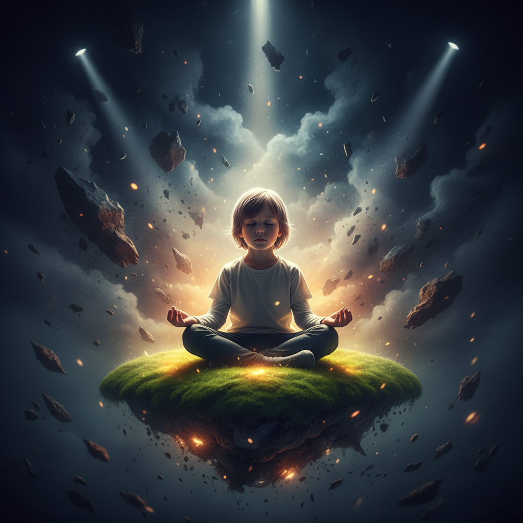 Symbolische Darstellung des Übergangs von emotionalem Chaos zu Ruhe und Selbstregulation durch die Etablierung eines Calm-Down-Corner.