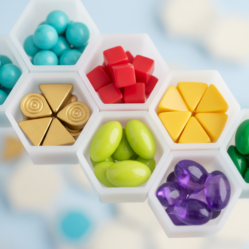 Nahaufnahme einer perfekt organisierten, minimalistischen Struktur mit abgetrennten Fächern, welche die Effektivität der vorgestellten Eltern-Hacks zur Stressreduktion symbolisiert.